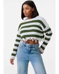 Pink Vanilla - Distressed Striped Crop Knit Jumper - Lyst