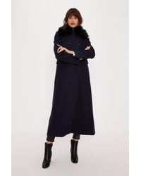 Oasis - Maxi Length Double Breasted Fur Collar Dolly Coat - Lyst