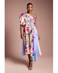 Coast - One Shoulder Floral Printed Chiffon Dress - Lyst