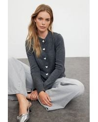 WOVCOR - Soft-Textured Knit Cardigan Jewelry Button Detail - Lyst