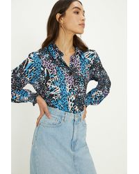 Oasis - Slinky Animal Floral Long Sleeve Shirred Cuff Shirt - Lyst