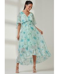Jolie Moi - Frill V-Neck Chiffon Maxi Dress - Lyst