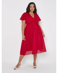 Apricot - Curve Jacquard Chevron Wrap Midi Dress - Lyst