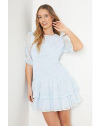 Oasis - Floral Embroidered Organza Tiered Mini Dress - Lyst