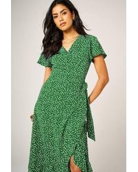 FS Collection - Angel Sleeve Floral Wrap Midi Dress W/ Hem Frill Detail - Lyst