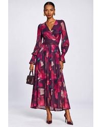 Jolie Moi - Long Sleeve V Neck Mesh Maxi Dress - Lyst