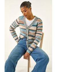 Roman - Stripe Buttoned Cable Knit Cardigan - Lyst