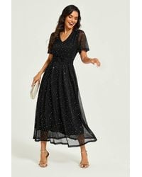 FS Collection - Sequin Pleated Ruched Waist Midi Dress - Lyst