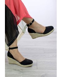AJVANI - Mid Wedge Heel Ankle Strap Platform Sandals Espadrilles - Lyst