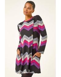 Roman - Zig Zag Side Button Dress - Lyst