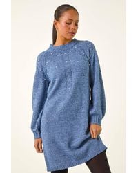 Roman - Petite Embellished Faux Pearl Knit Dress - Lyst