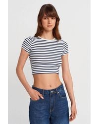 Dilvin - Striped Crop Top Blouse - Lyst
