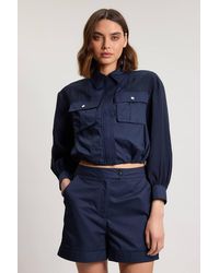 Karen Millen - Utility Organdie Cropped Pocket Detail Bomber Jacket - Lyst