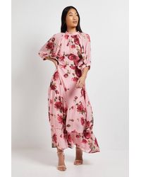 Dorothy Perkins - Dp Luxe Petite Printed Floral Chiffon Empire Waist Tiered Frill Maxi Dress - Lyst