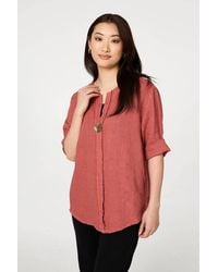 Izabel London - Button Detail 1/2 Sleeve V-Neck Blouse - Lyst