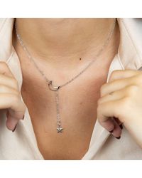 The Colourful Aura - Long Slim Moon Star Drop Y Shape Moon Interlock Lariat Necklace - Lyst