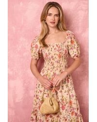 Blue Vanilla - Shirred Waist Multi Three Quarter Sleeve Square Midi Dress - Lyst