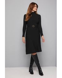 Wallis - Rib Detail High Neck Belted Knitted Dress - Lyst
