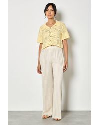 Apricot - Pinstripe Linen Blend Wide-Leg Trousers - Lyst