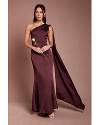 Coast - Honoured Petite Drape One Shoulder Satin Maxi Bridesmaid Dress - Lyst