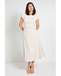 Wallis - Crepe Belted Cap Sleeve Midi Dress - Lyst