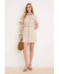 WOVCOR - Belted Button Front Utility Short Sleeve Mini Shirt Dress - Lyst
