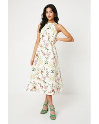 Oasis - Petite Floral Ottoman Twill Halter Midi Dress - Lyst