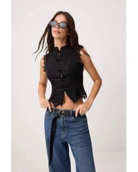 WOVCOR - High Neck Sleeveless Guipure Lace Blouse W/ Brit Detail - Lyst