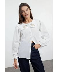 WOVCOR - Embroidered Collar Woven Shirt W/ Balloon Sleeves - Lyst