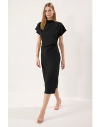 WOVCOR - Draped High Neck Midi Dress - Lyst