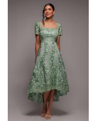 Goddiva - Scalloped Neck Embroidered Lace High Low Midi Dress - Lyst