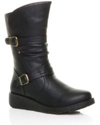 AJVANI - Low Wedge Heel Comfort Calf Biker Boots - Lyst
