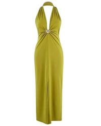 WOVCOR - Halterneck Plunge Ruched Knit Maxi Beach Dress W/ Accessory Detail - Lyst
