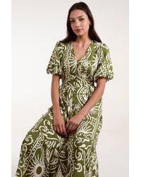 Blue Vanilla - Elasticated Waist Short Sleeve Button Up V-Neck Midi Dress - Lyst