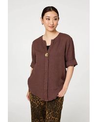Izabel London - Button Detail 1/2 Sleeve V-Neck Blouse - Lyst