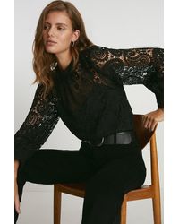 Oasis - Lace High Neck Blouse - Lyst