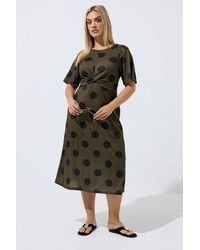 Yours - Polka Dot Knot Midi Dress - Lyst
