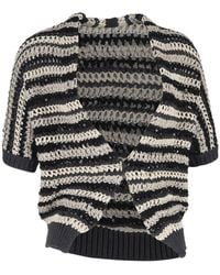 Brunello Cucinelli - Preloved Stripe Sequin Cardigan Sweater Cotton - Lyst