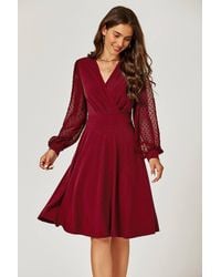 FS Collection - V Neck Midi Dress W/ Sheer Long Sleeve - Lyst