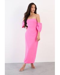 Warehouse - Stretch Crepe Bardot Column Midi Dress - Lyst