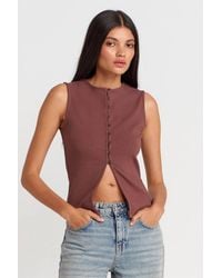 Dilvin - Ribbed Sleeveless Button-Front Blouse - Lyst