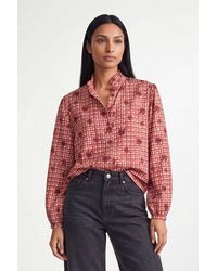 Wallis - Petite Check Ruffle Collar Button Blouse - Lyst