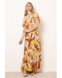 Blue Vanilla - Shirred Waist Multi Short Sleeve Slip On V-Neck Maxi Dress - Lyst