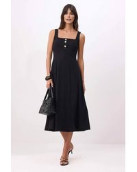 WOVCOR - Square Neck Button Detail Sleeveless Midi Dress W/ A-Line Fit - Lyst