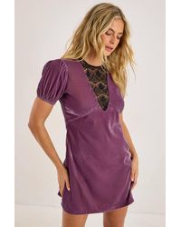 Nasty Gal - Velvet Lace Insert Puff Sleeve Mini Dress - Lyst
