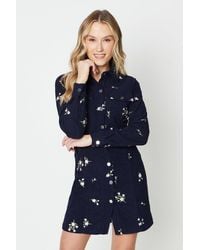 Oasis - Cord Floral Embroidered Button Shirt Dress - Lyst