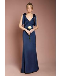 Coast - Honoured Satin Back Crepe V Neck Tie Shoulder Maxi Bridesmaid Dress - Lyst