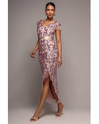 Goddiva - Embroidered Sequin Tassel Front Split Midaxi Dress - Lyst