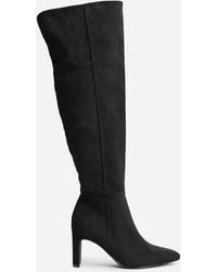 Linzi - Demand Faux Suede Over The Knee Block Heeled Boot - Lyst