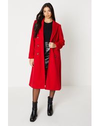 Oasis - Double Breasted Twill Pleat Back Midi Coat - Lyst